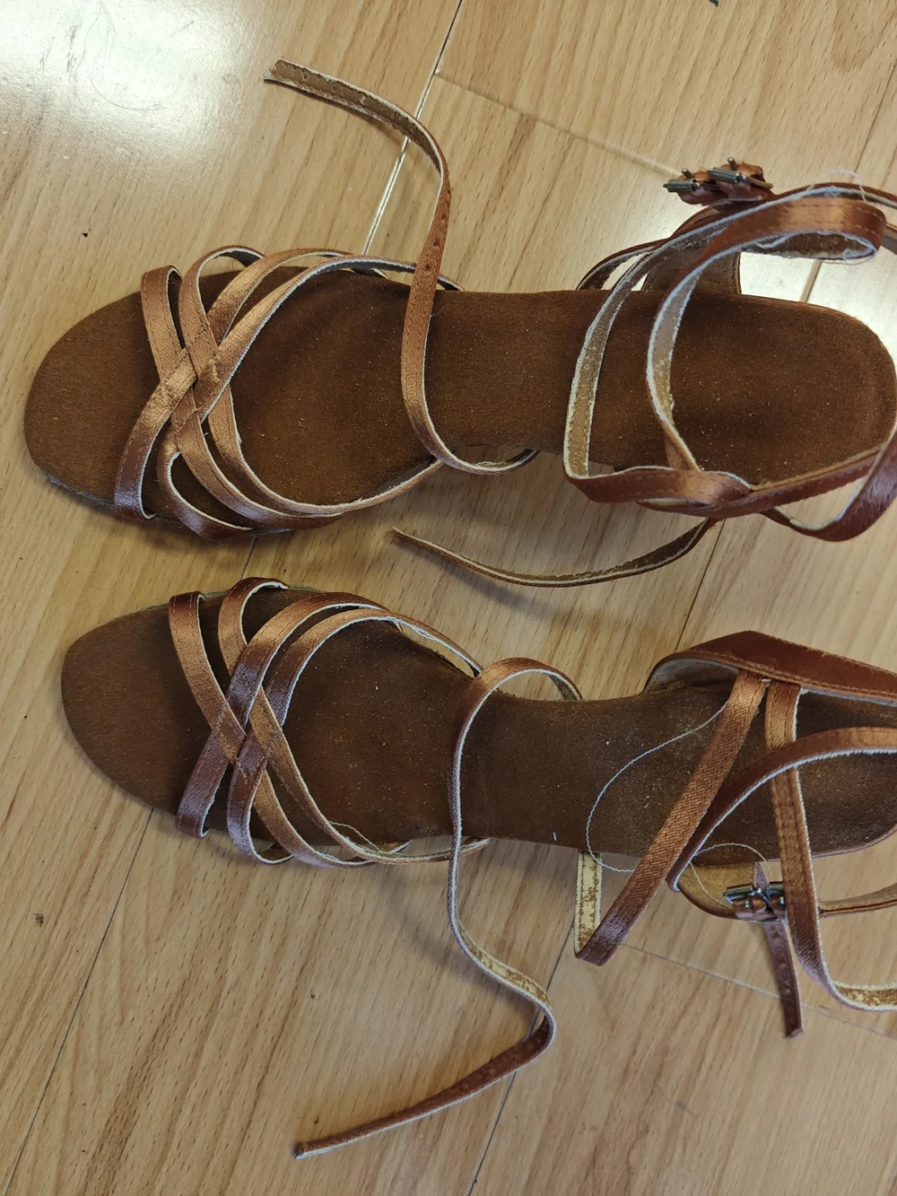 International Dance Shoes Tan Suede Sandals with Copper Straps